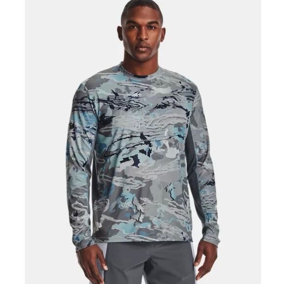 Under Armour ISO Chill Gray Blue Camo Loose Fit Performance UPF 50 Longsleeve XL - Picture 1 of 13